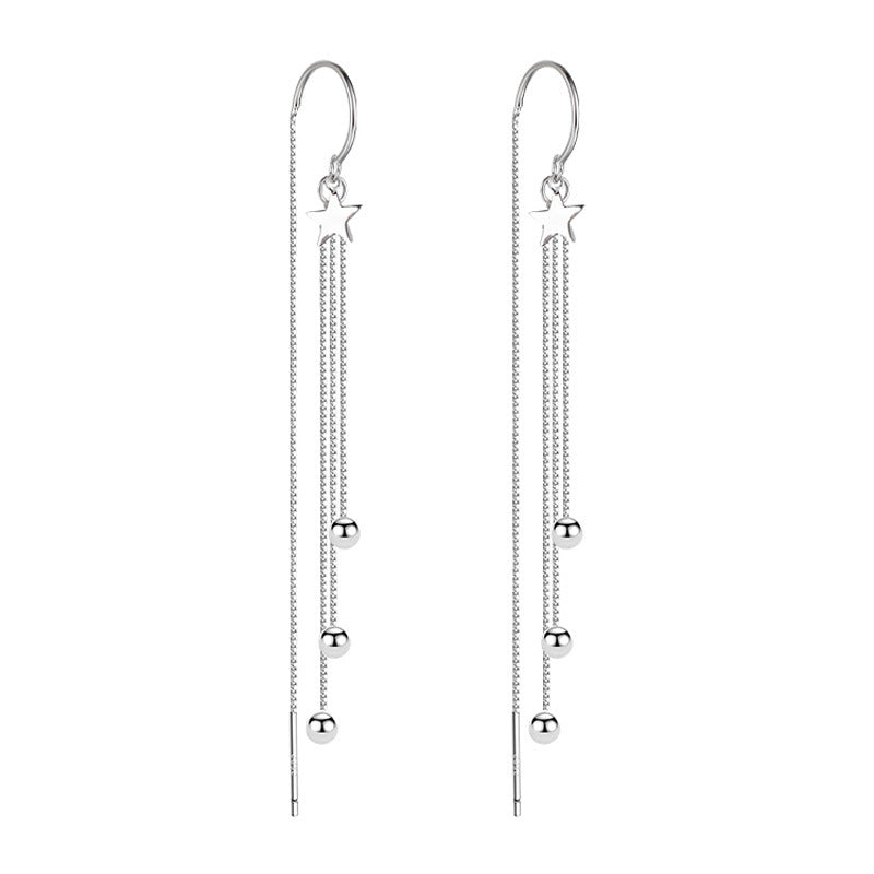 Romantic long star fringed Threader Earrings