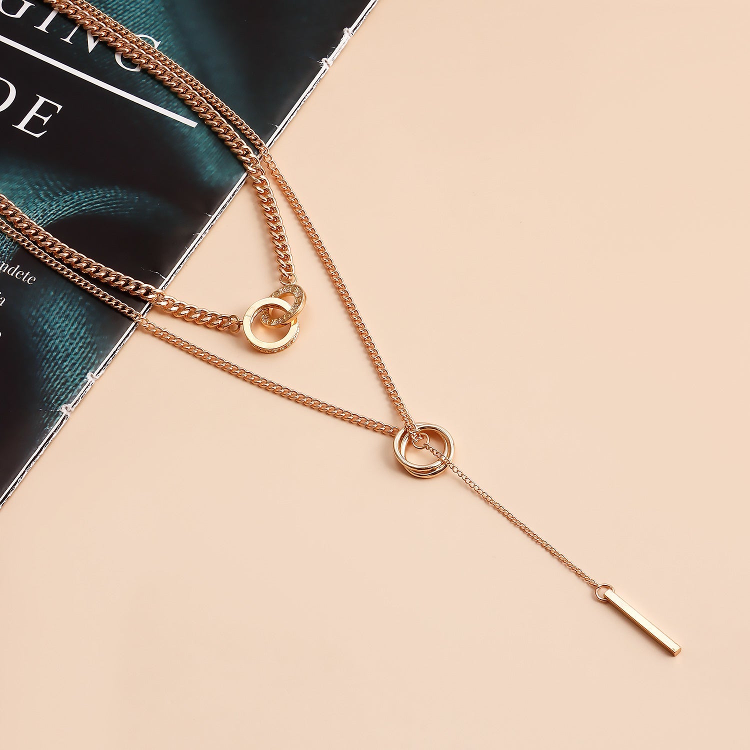 Trendy Double Circle Tassel Clavicle Necklace