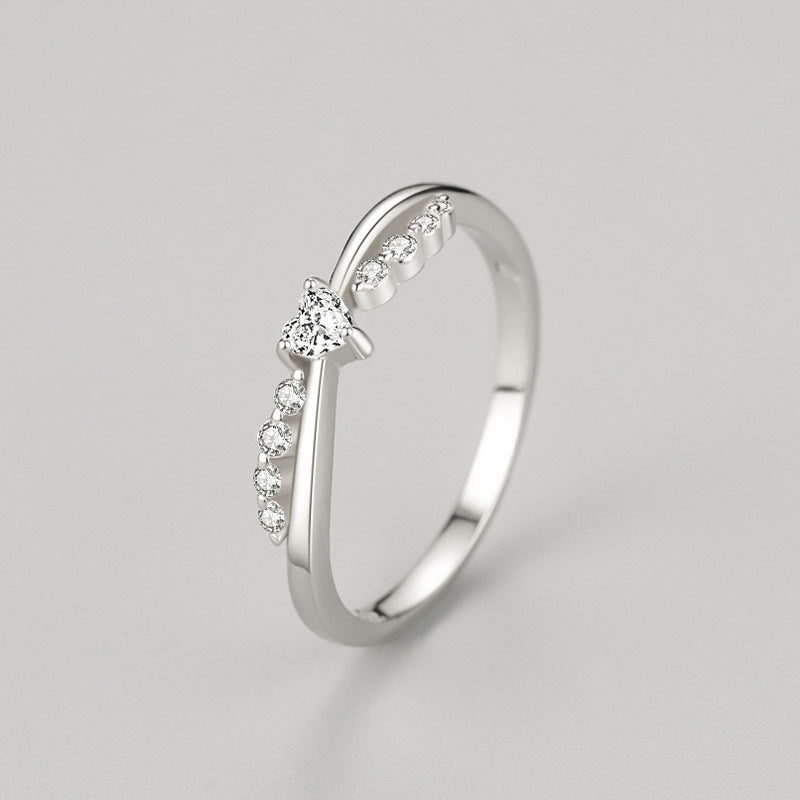 Trendy Cross Heart Diamond Ring