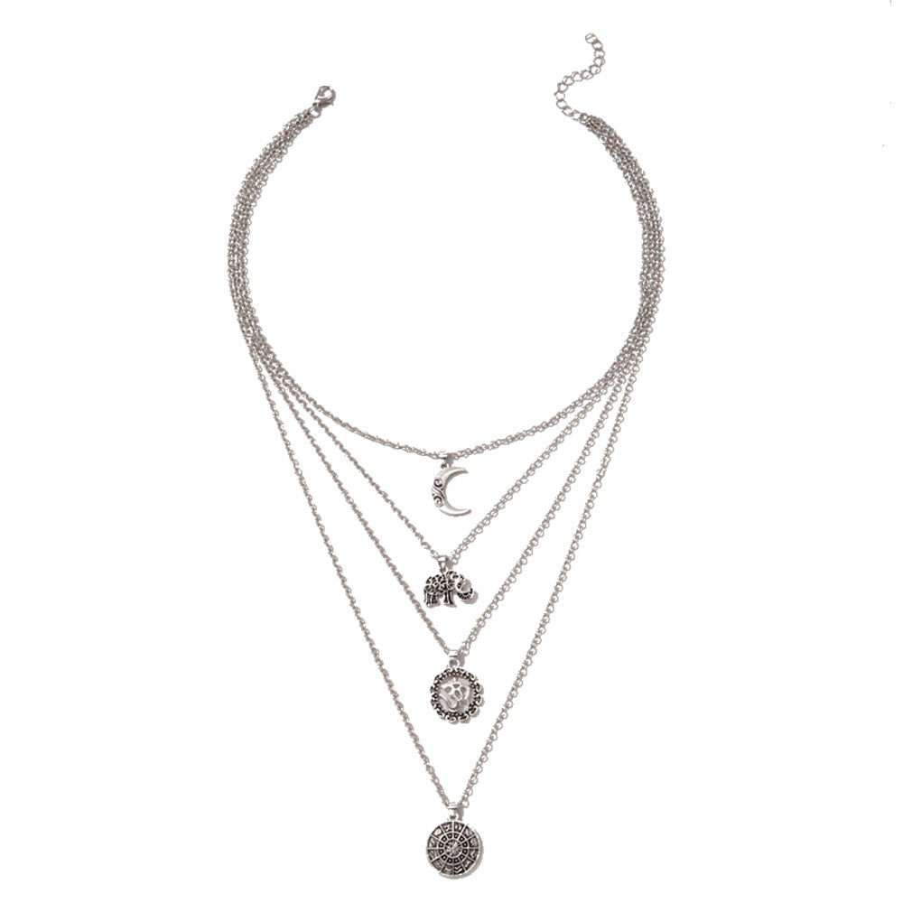 Creative Multi-Layer Moon Disc Pendant Necklace