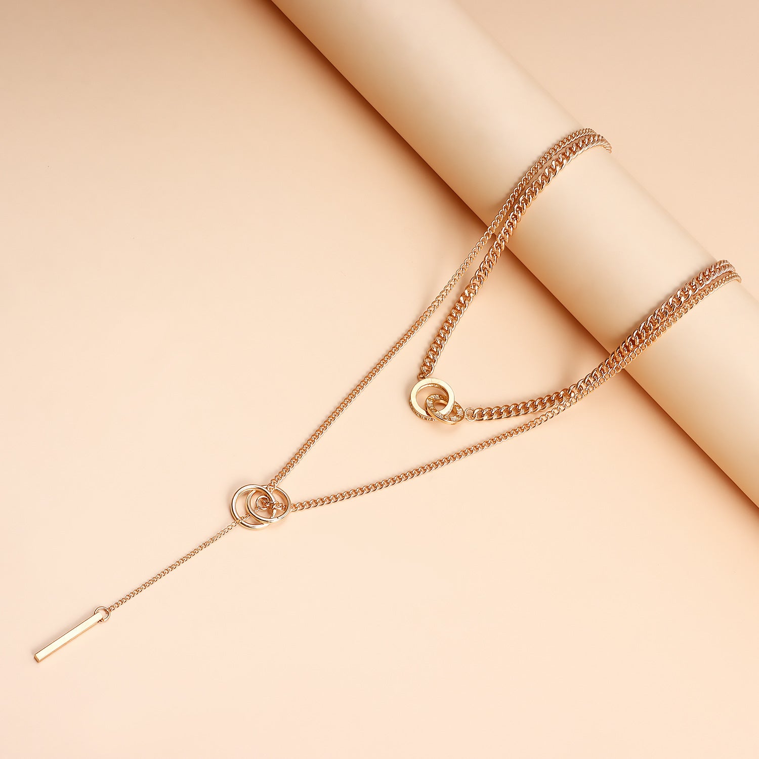 Trendy double circle tassel long clavicle chain