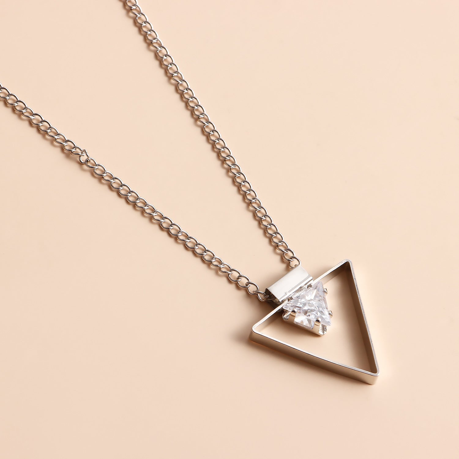 Stacked Multi-Layer Cowhide Rope Geometric Triangle Pendant Necklace