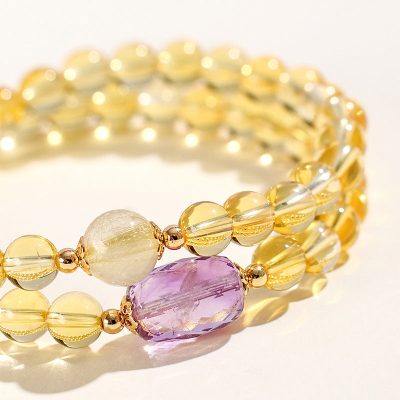 Golden Rutilated Quartz Double Wrap Wealth Bracelet