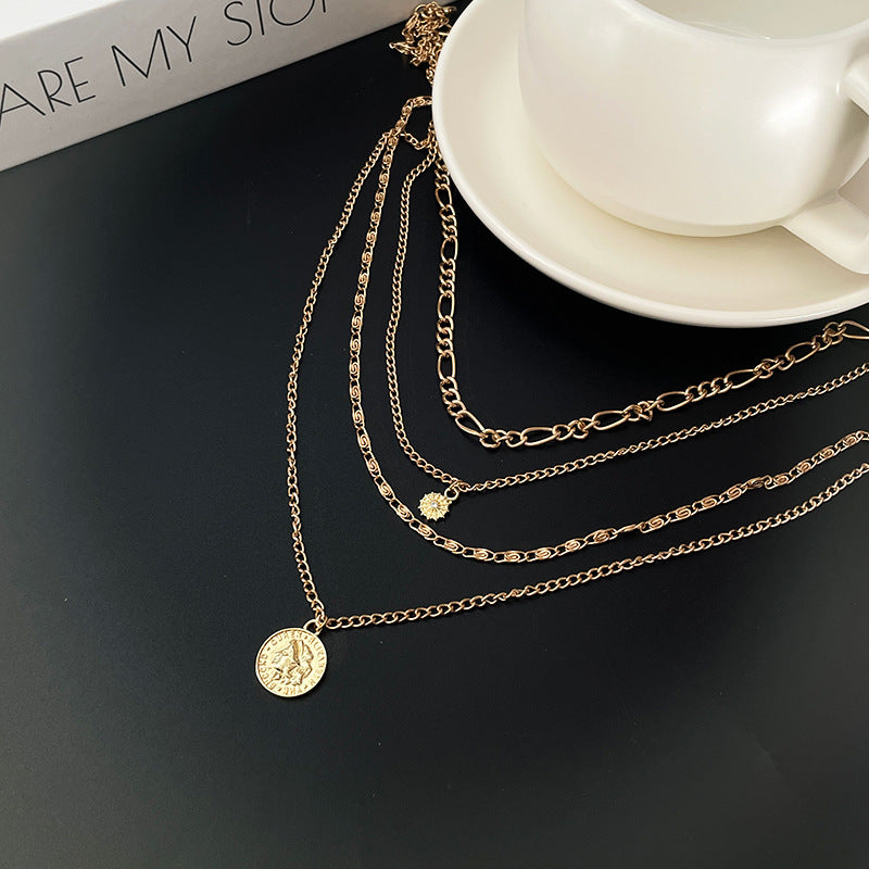 Simple metal portrait coin necklace