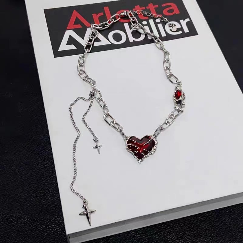 Red Love Tassel Sweater Necklace