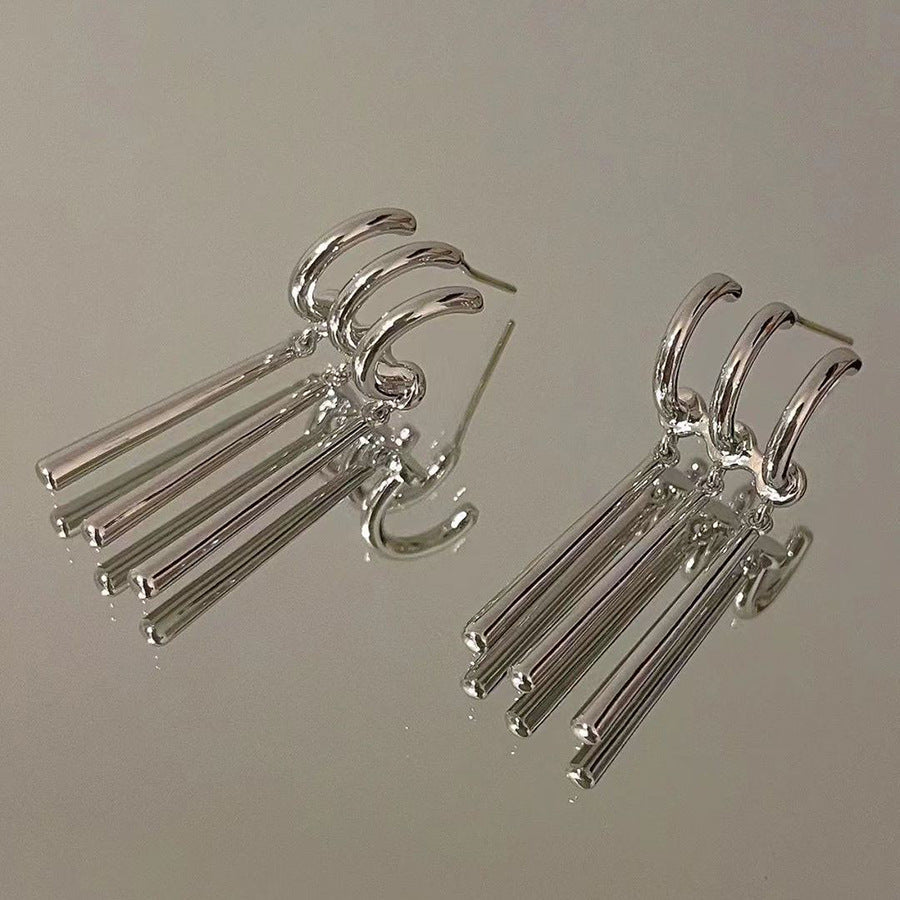 Three-Prong Long Tassel Earrings