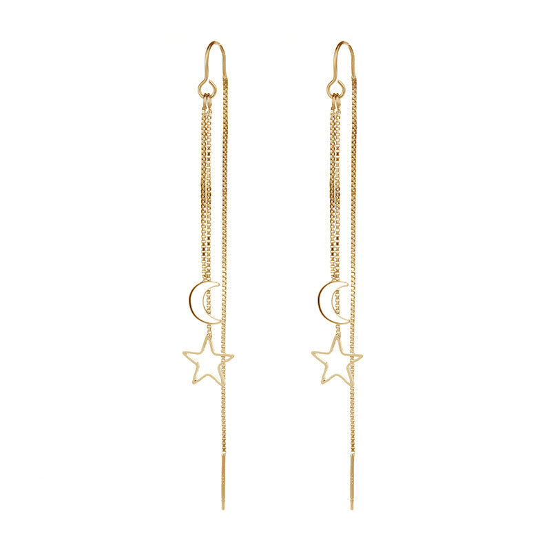 Long Star and Moon Earrings