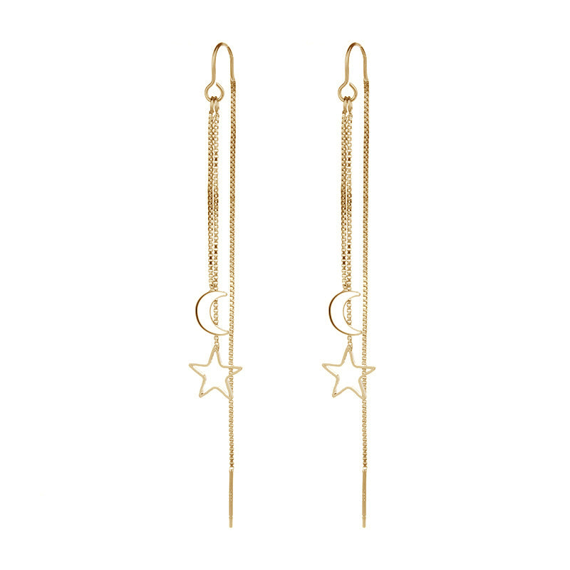 Long Star and Moon Earrings