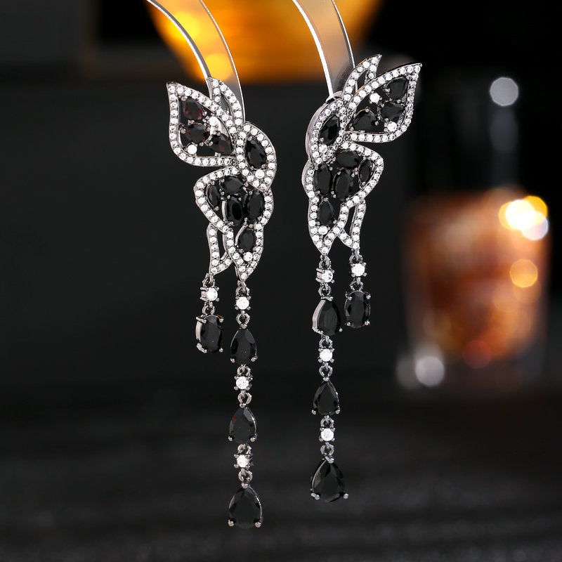 Butterfly water drop fringed earrings