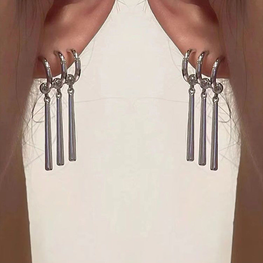 Three-Prong Long Tassel Earrings