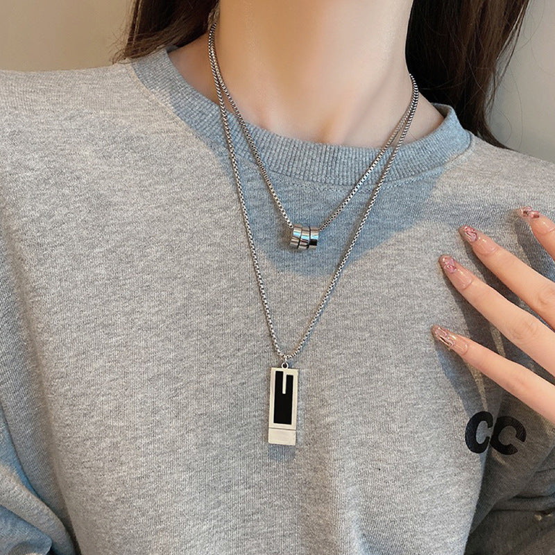 Double Stack Pendant Sweater Necklace