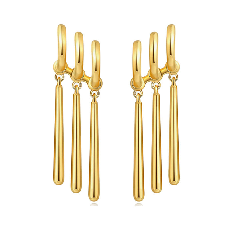 Three-Prong Long Tassel Earrings