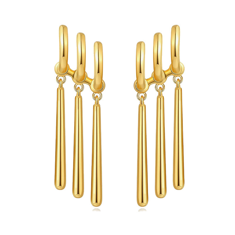 Three-prong long tassel earrings