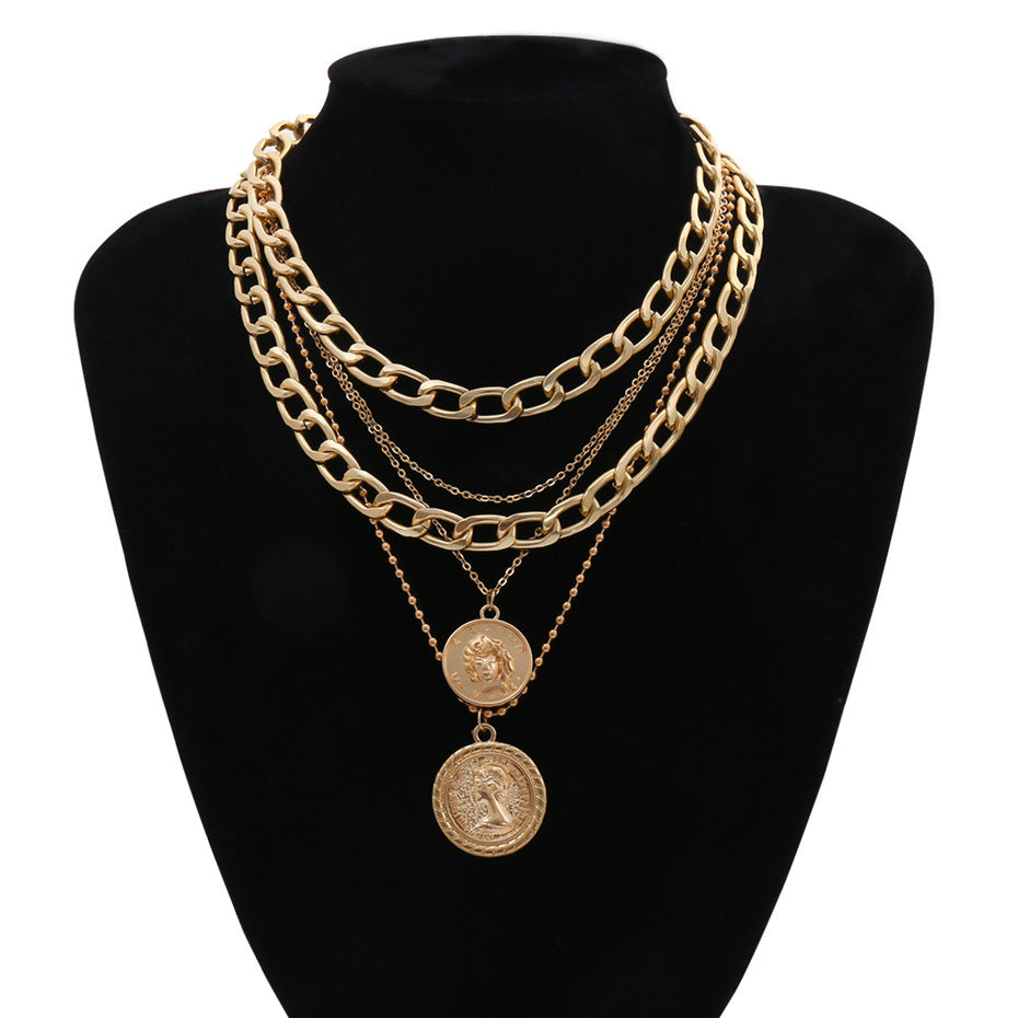 Multi-layer round head hip hop pendant necklace