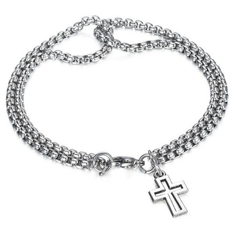 Cross Hollow Double Chain Men's Bracelet