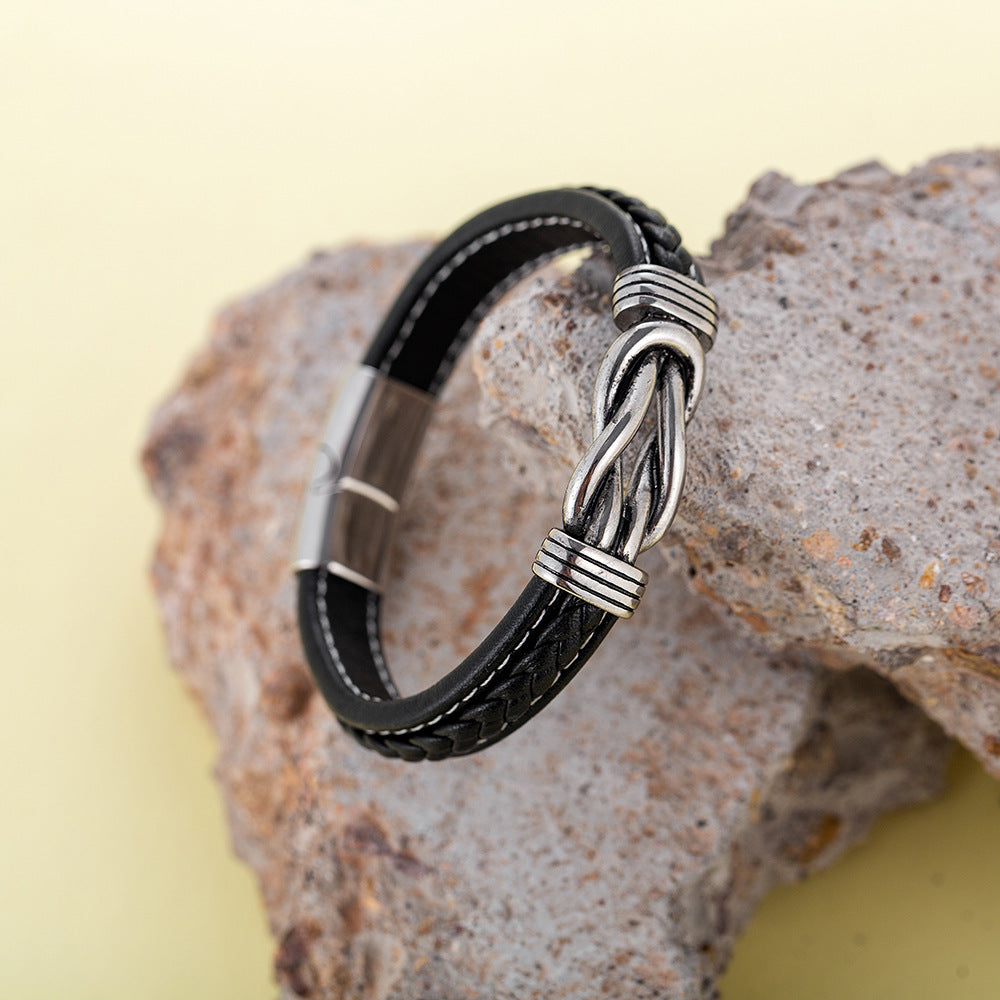 Simple two-tone leather men's bracelet