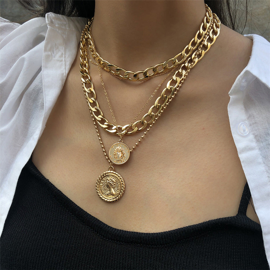 Multi-layer Round Head Hip Hop Pendant Necklace