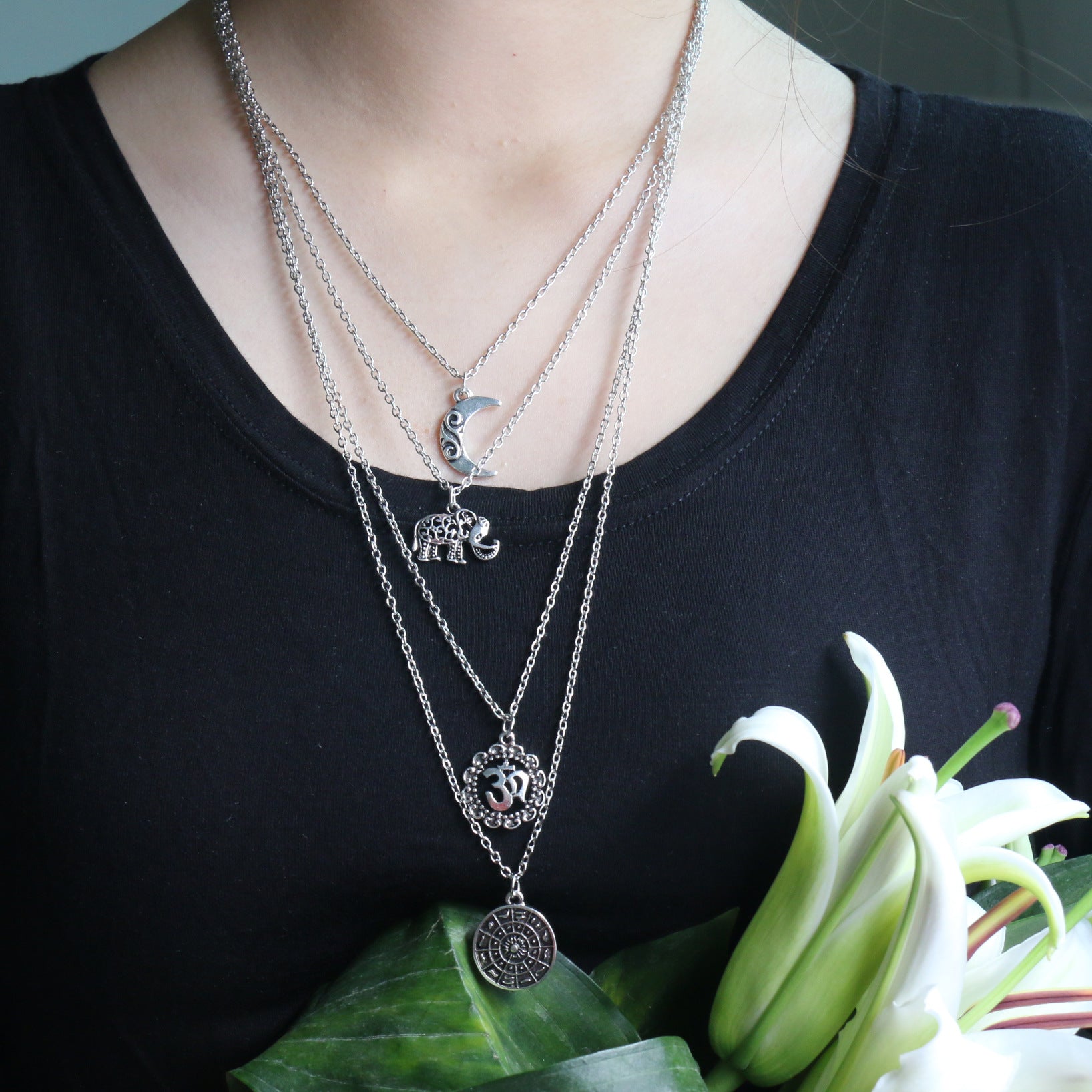 Creative Multi-Layer Moon Disc Pendant Necklace