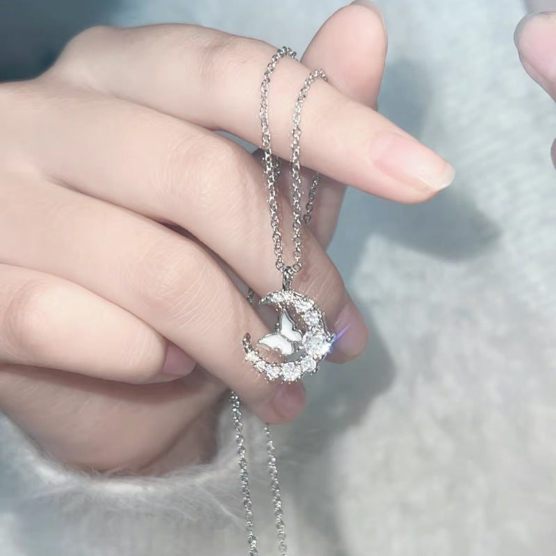 Moon Flash Diamond Butterfly Necklace