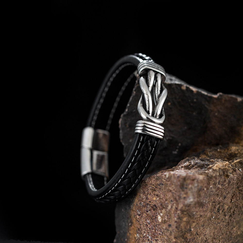 Simple Two-Tone Leather Men’s Bracelet