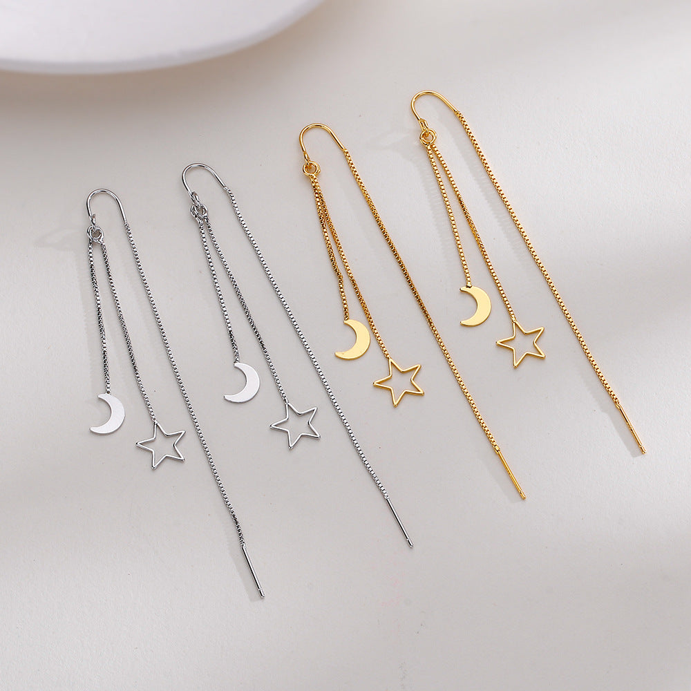 Long Star and Moon Earrings