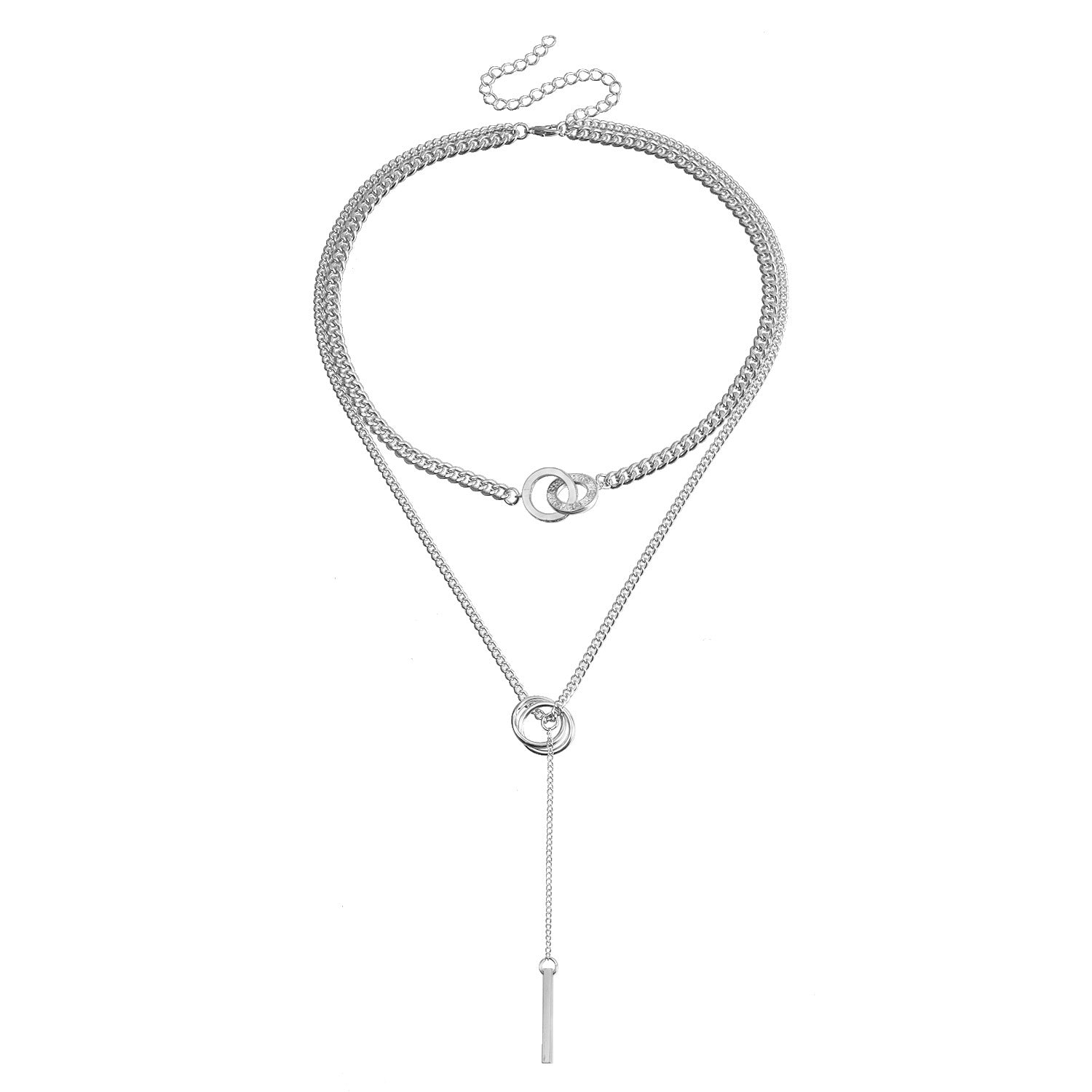 Trendy double circle tassel long clavicle chain