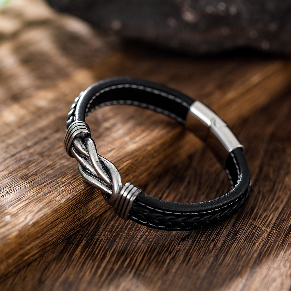 Simple two-tone leather men's bracelet