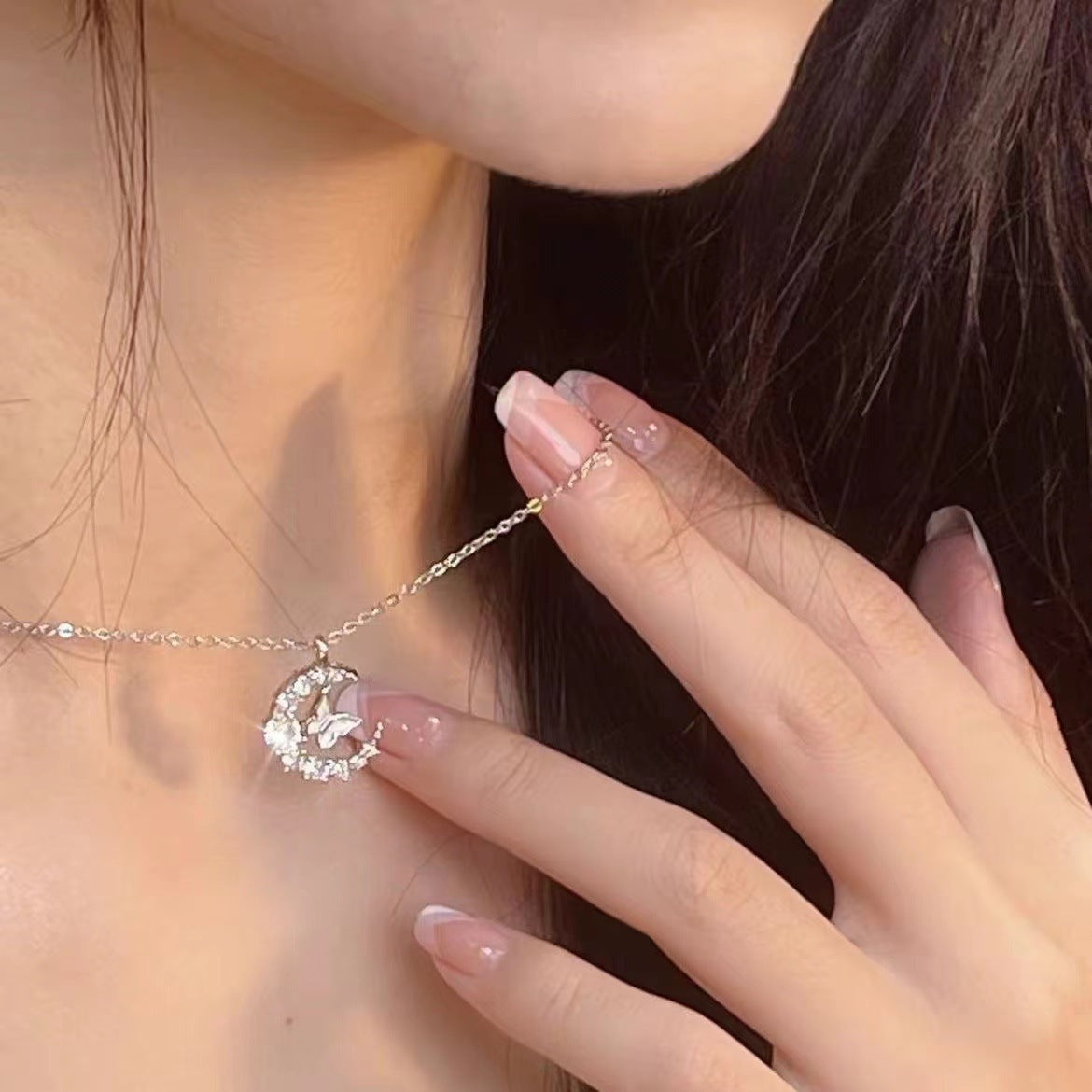 Moon Flash Diamond Butterfly Necklace