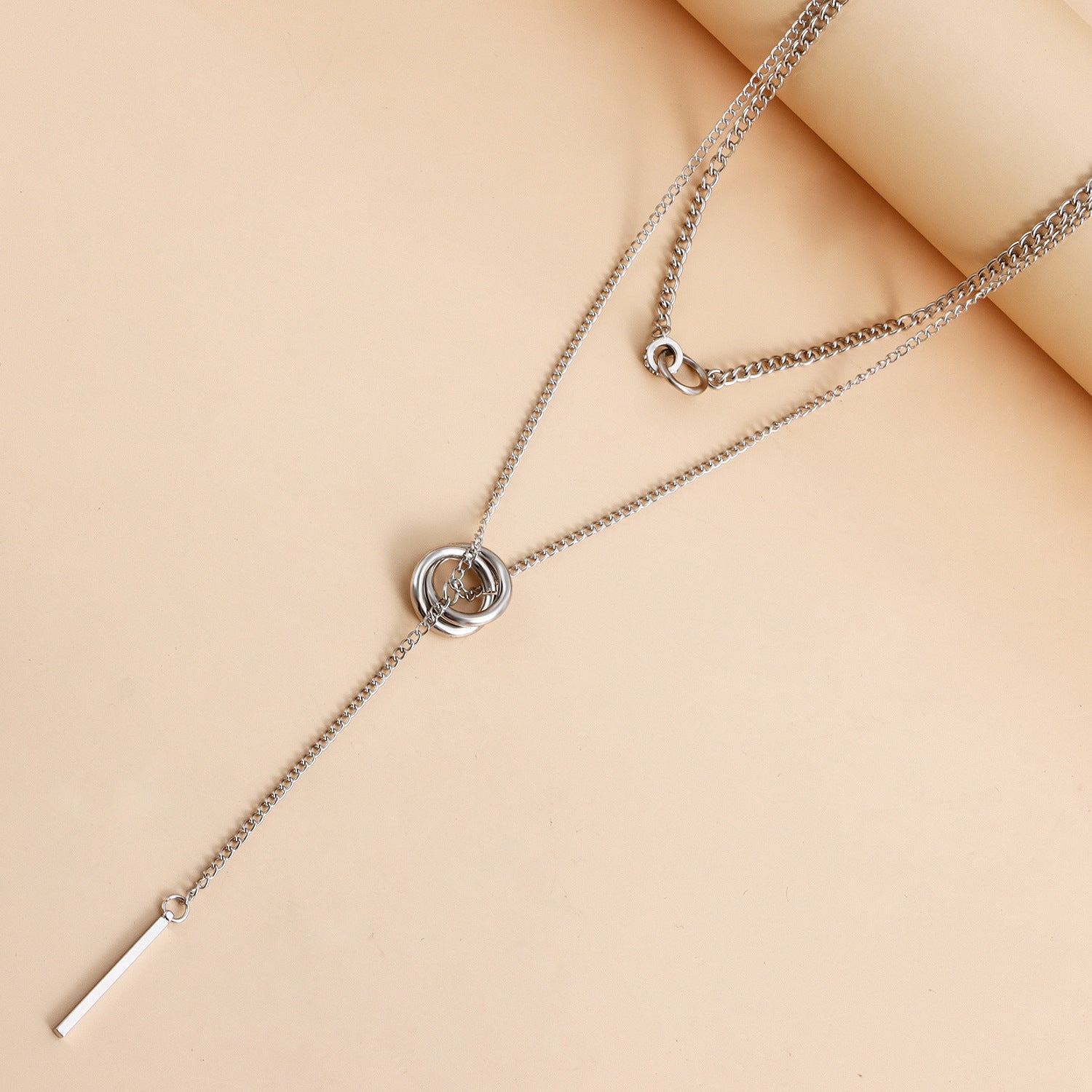 Trendy double circle tassel long clavicle chain