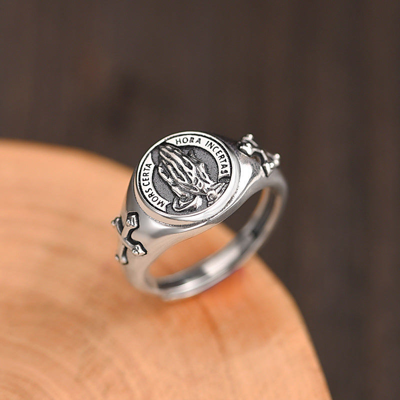 Personalized Vintage Prayer Hand Open Ring