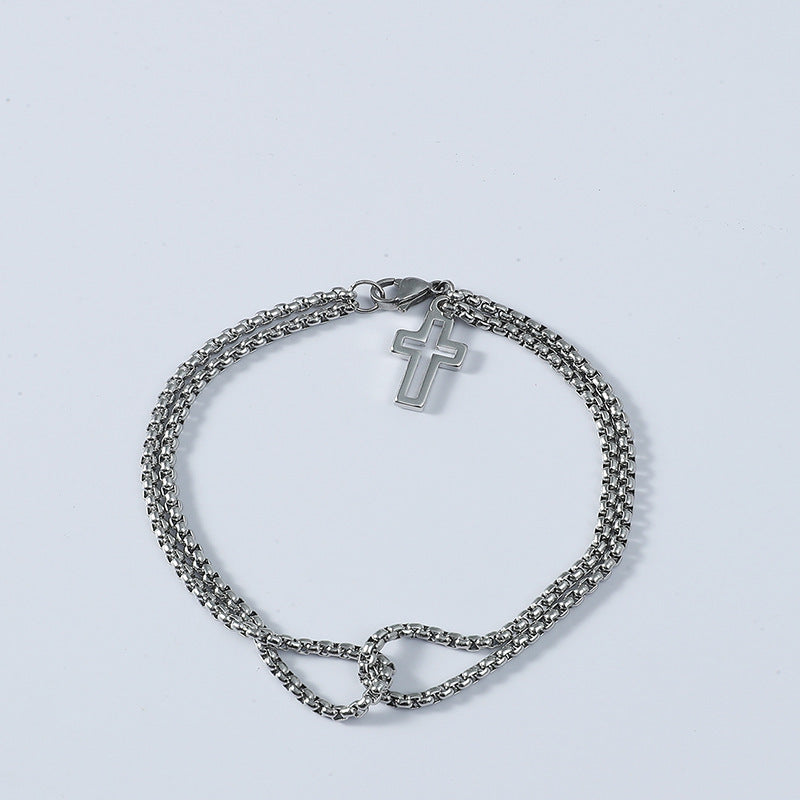 Cross Hollow Double Chain Men's Bracelet