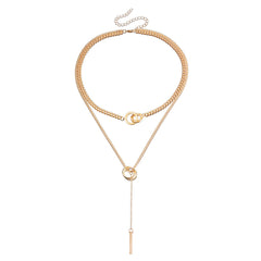 Trendy Double Circle Tassel Clavicle Necklace