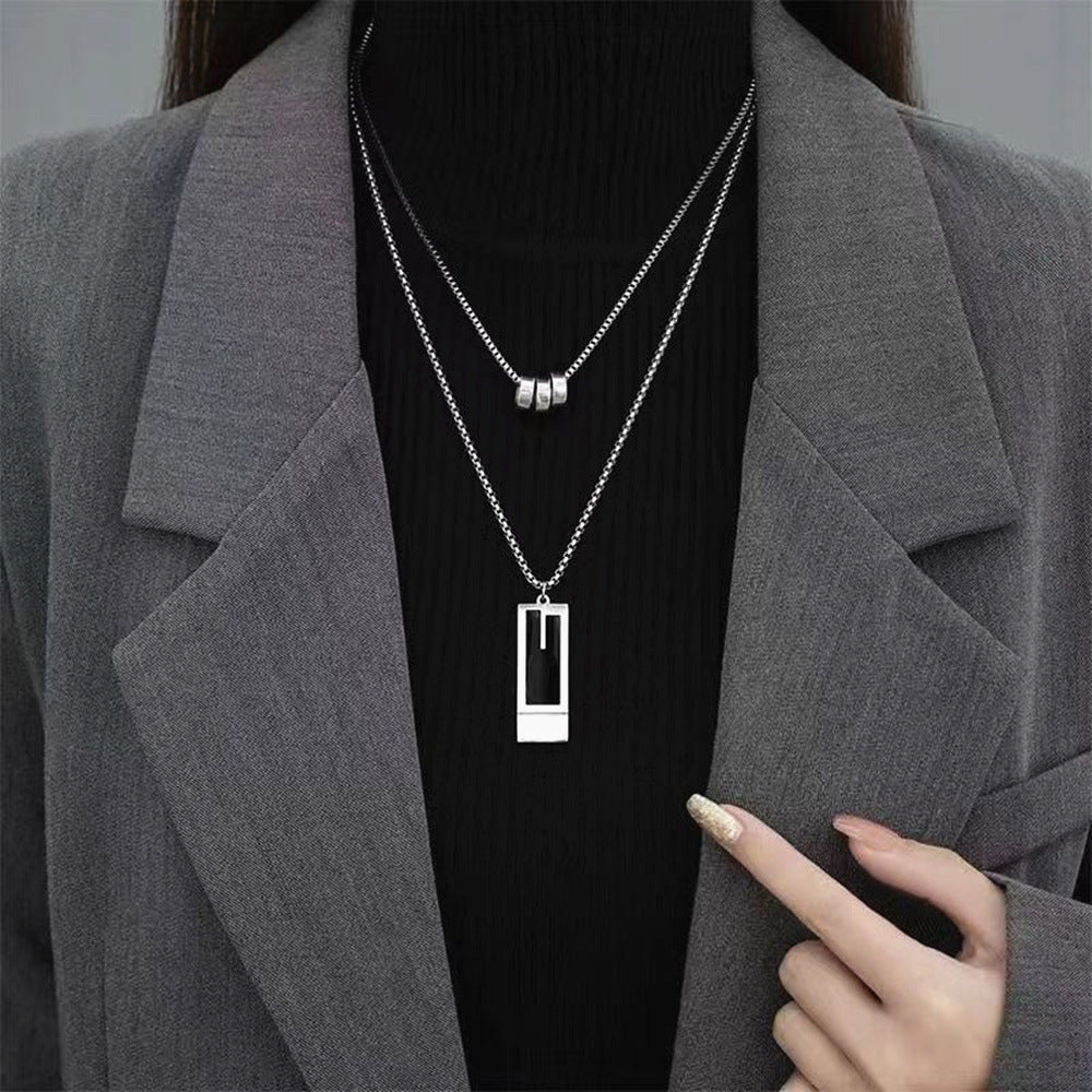 Double stack pendant sweater necklace