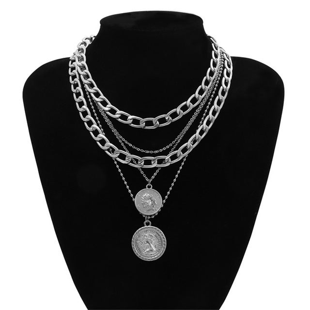 Multi-layer Round Head Hip Hop Pendant Necklace