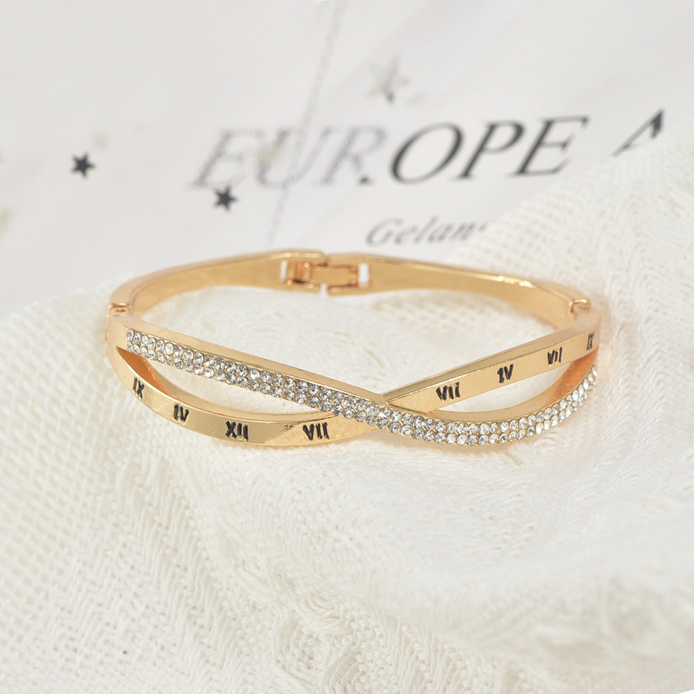 Roman Numerals Cross Diamond Bracelet