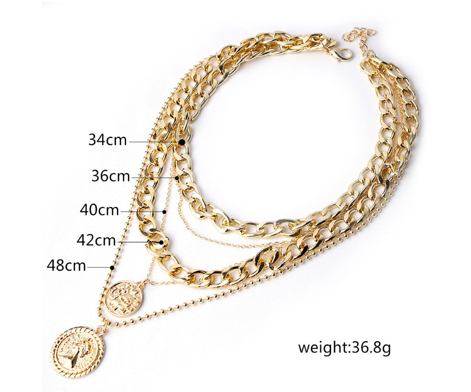 Multi-layer Round Head Hip Hop Pendant Necklace