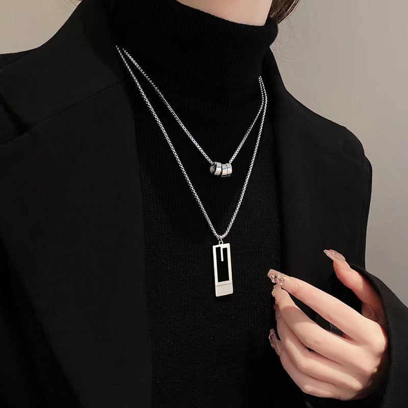 Double Stack Pendant Sweater Necklace