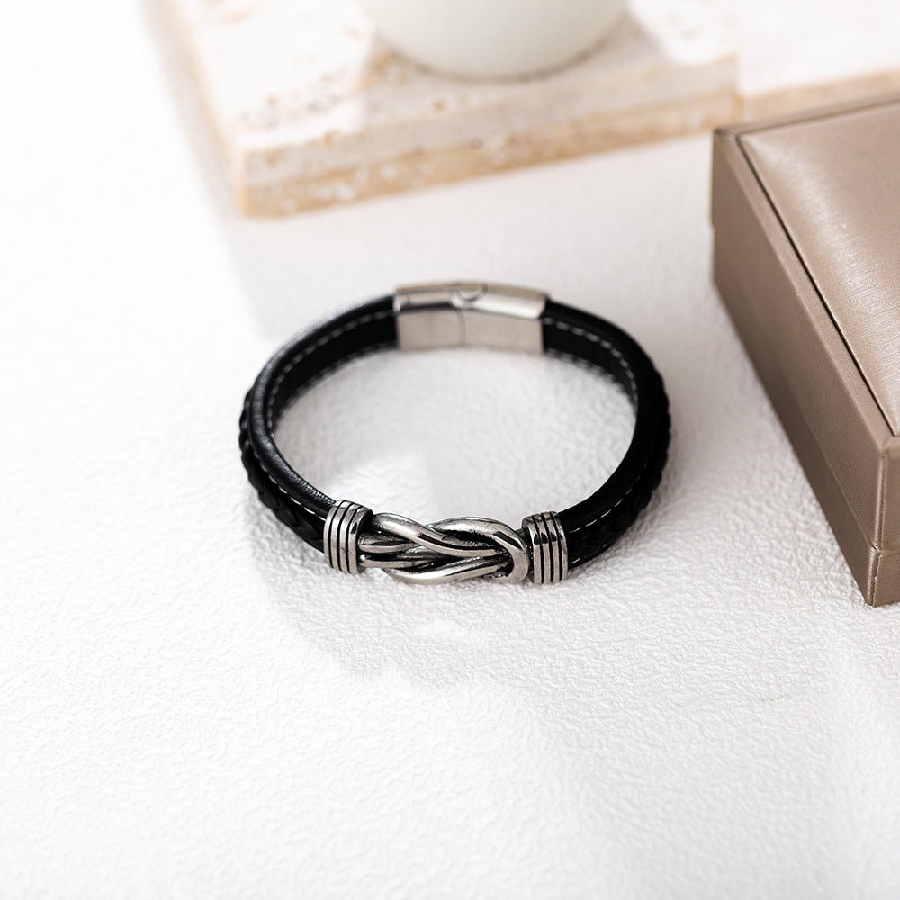 Simple two-tone leather men's bracelet