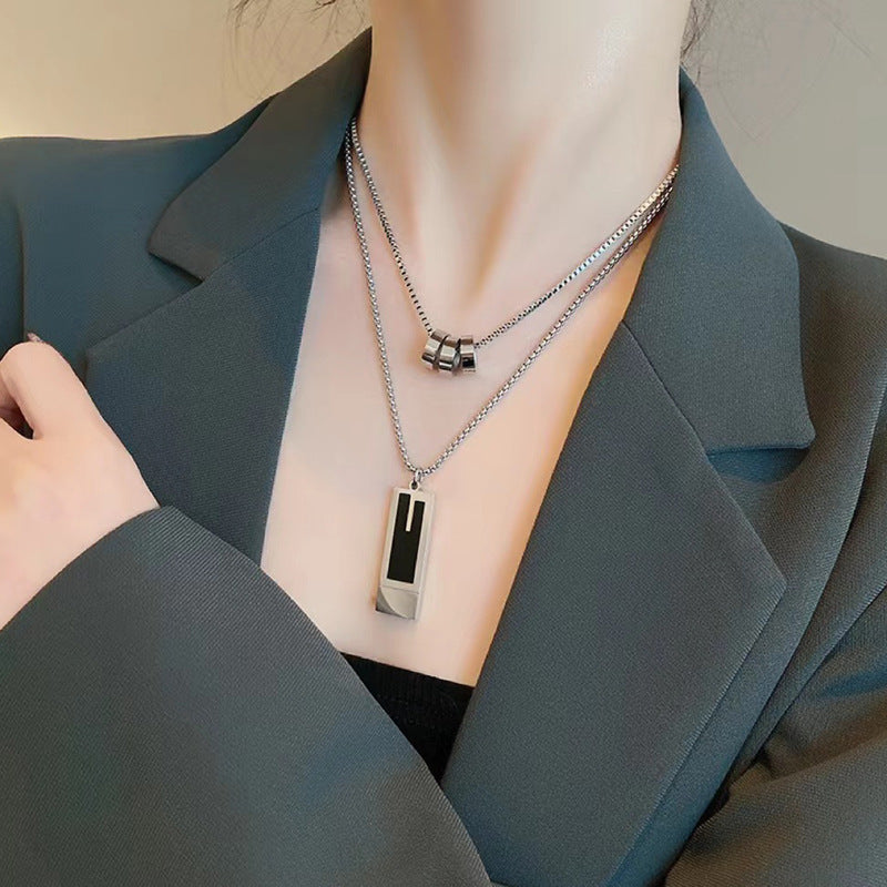 Double Stack Pendant Sweater Necklace