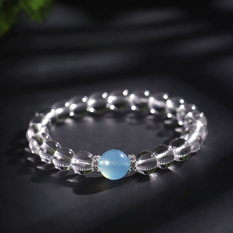 Clear Quartz & Aquamarine Beaded Bracelet