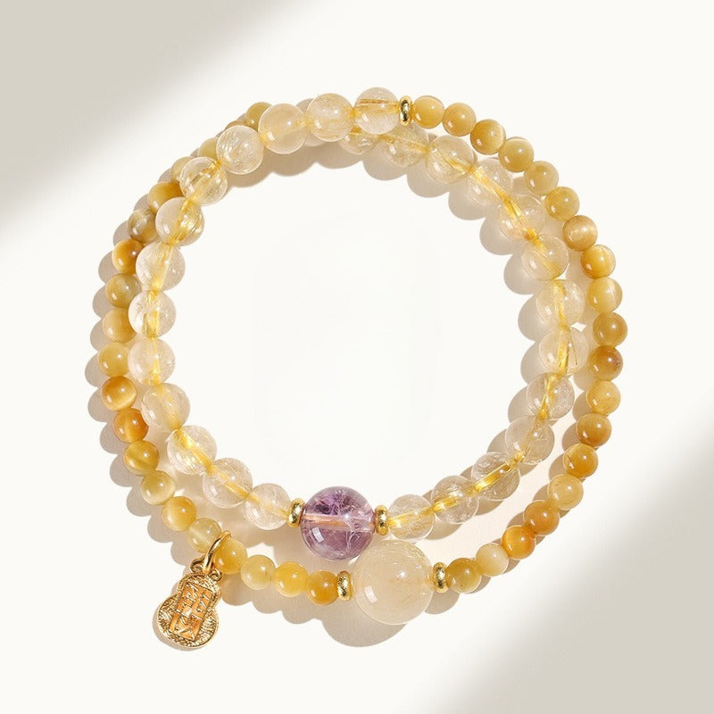 Golden Rutilated Quartz Double Wrap Wealth Bracelet