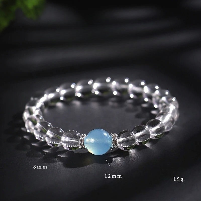 Clear Quartz & Aquamarine Beaded Bracelet