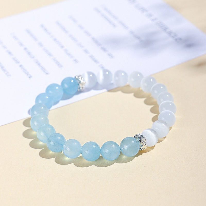 Natural Aquamarine Cat’s Eye Crystal Bracelet