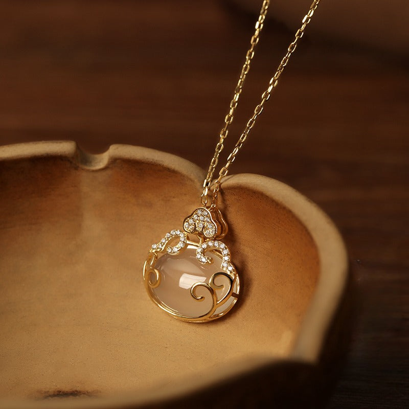 Chalcedony Long Life Lock Necklace