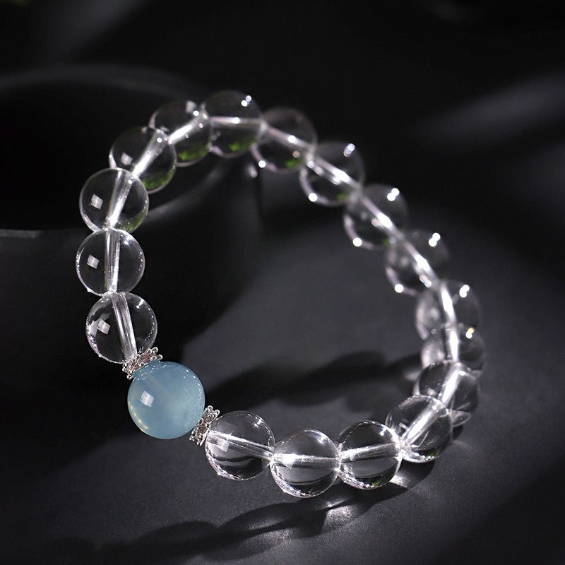 Clear Quartz & Aquamarine Beaded Bracelet