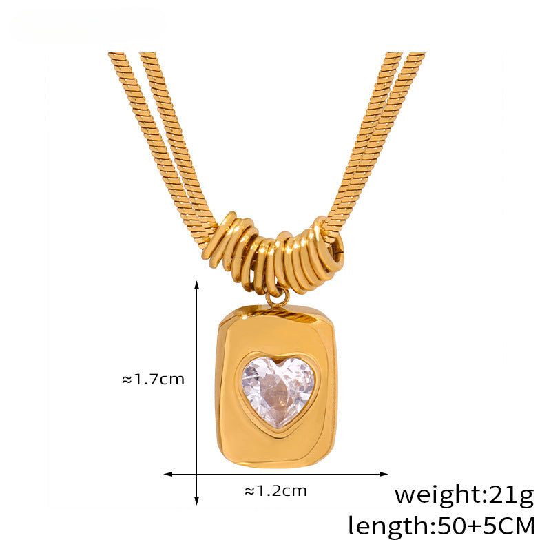 Vintage geometric peach heart love pendant necklace